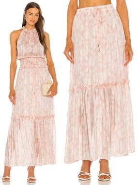 BCBGMAXAZRIA NWT Ruffle Metallic Maxi Skirt in Potpourri Pink/White Size Small